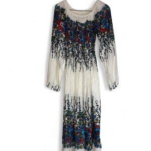 Tamsy White/Multicolor Floral Smocked Bodice Dress, NWT
